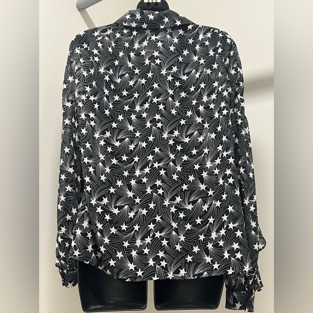 TopShop Star Print Sheer Blouse with Ruffled Sleeves - Picture 5 of 9